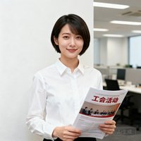 一位留着干练短发的年轻女性企业代表，身穿白色衬衫，她是某大型互联网公司工会活动负责人